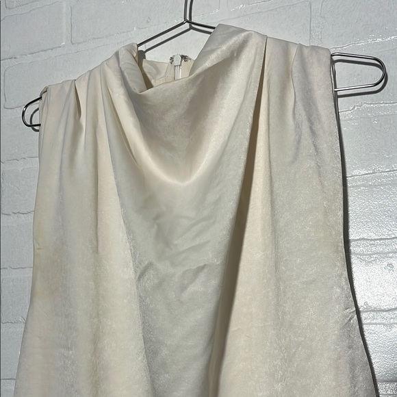 Lena Womens Satin Shift Dress Elegant Sleeveless High Draped Neckline Large - Picture 2 of 7